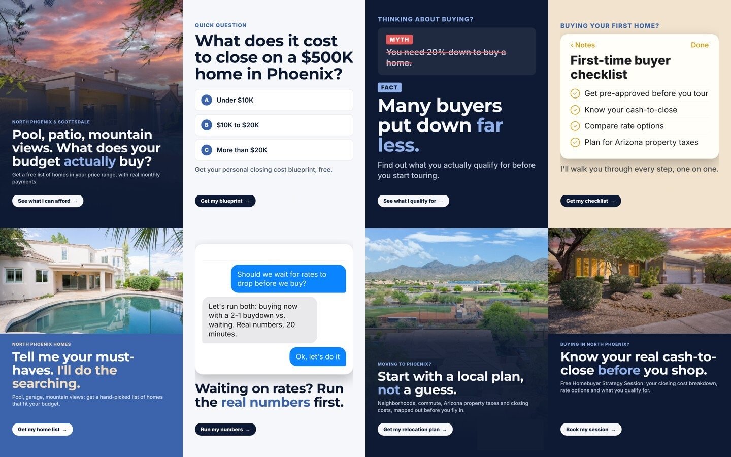 Eight buyer ads built for a Phoenix campaign
